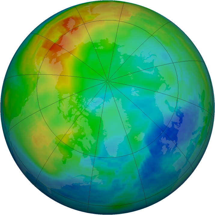 Arctic ozone map for 14 December 1991
